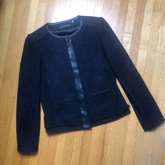 ELIE TAHARI COLLARLESS TWEED BLAZER - Picture 1 of 8